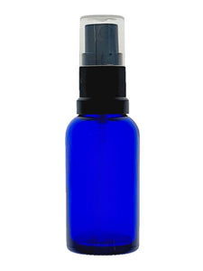 30ml Blue Glass Bottles with Black Atomiser Spray and Clear Over Cap