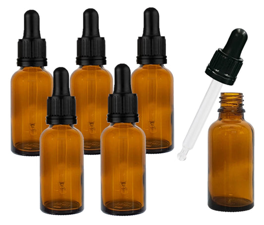 30ml Amber Glass Bottles with Tamper Resistant Glass Pipettes