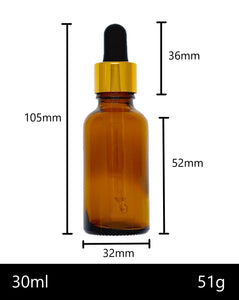 30ml Amber Glass Bottles with Gold/Black Glass Pipettes