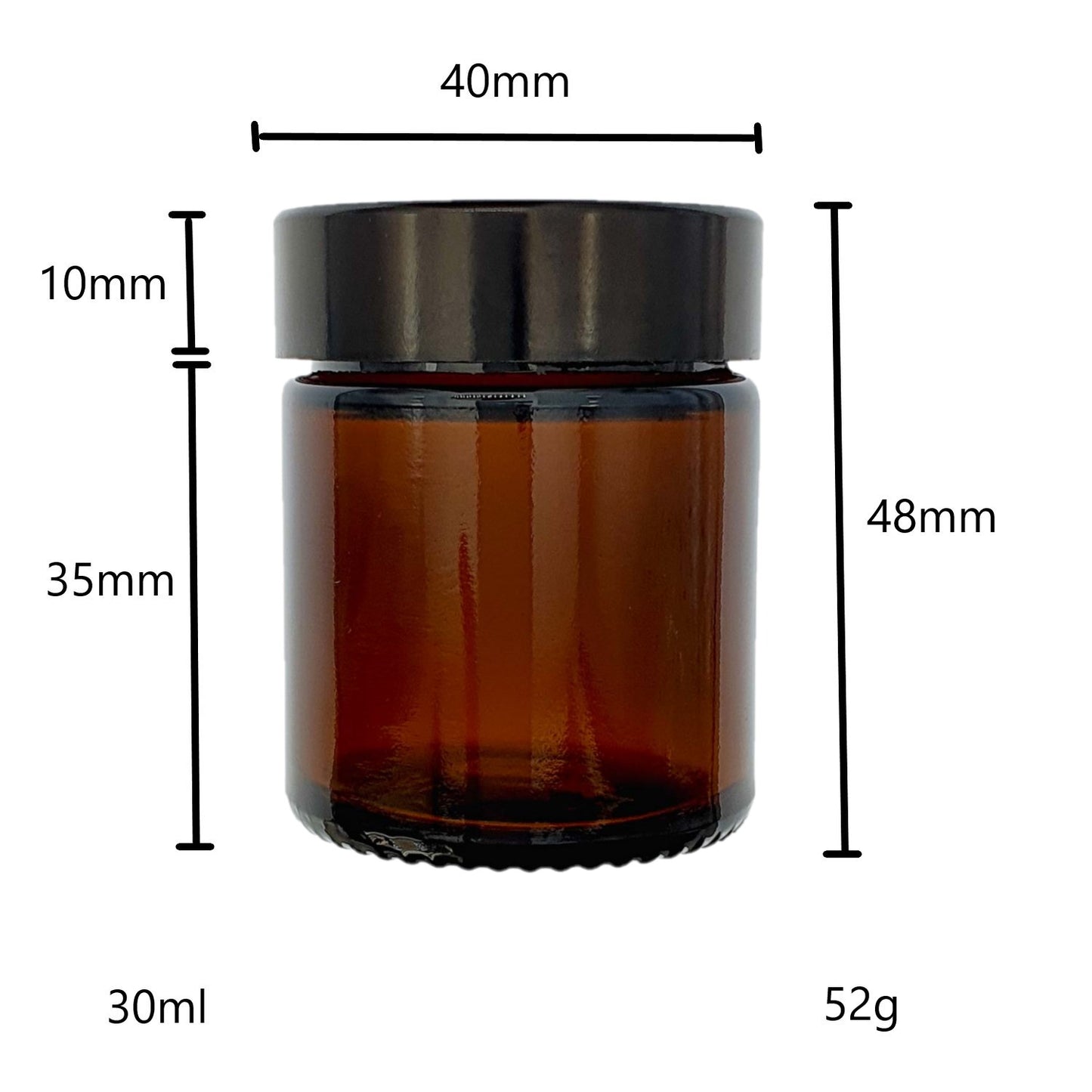 30ml Amber Brown Glass Jar with Black Urea Lid