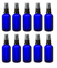 Load image into Gallery viewer, 30ml Blue Glass Bottles with Black Atomiser Spray and Clear Overcap