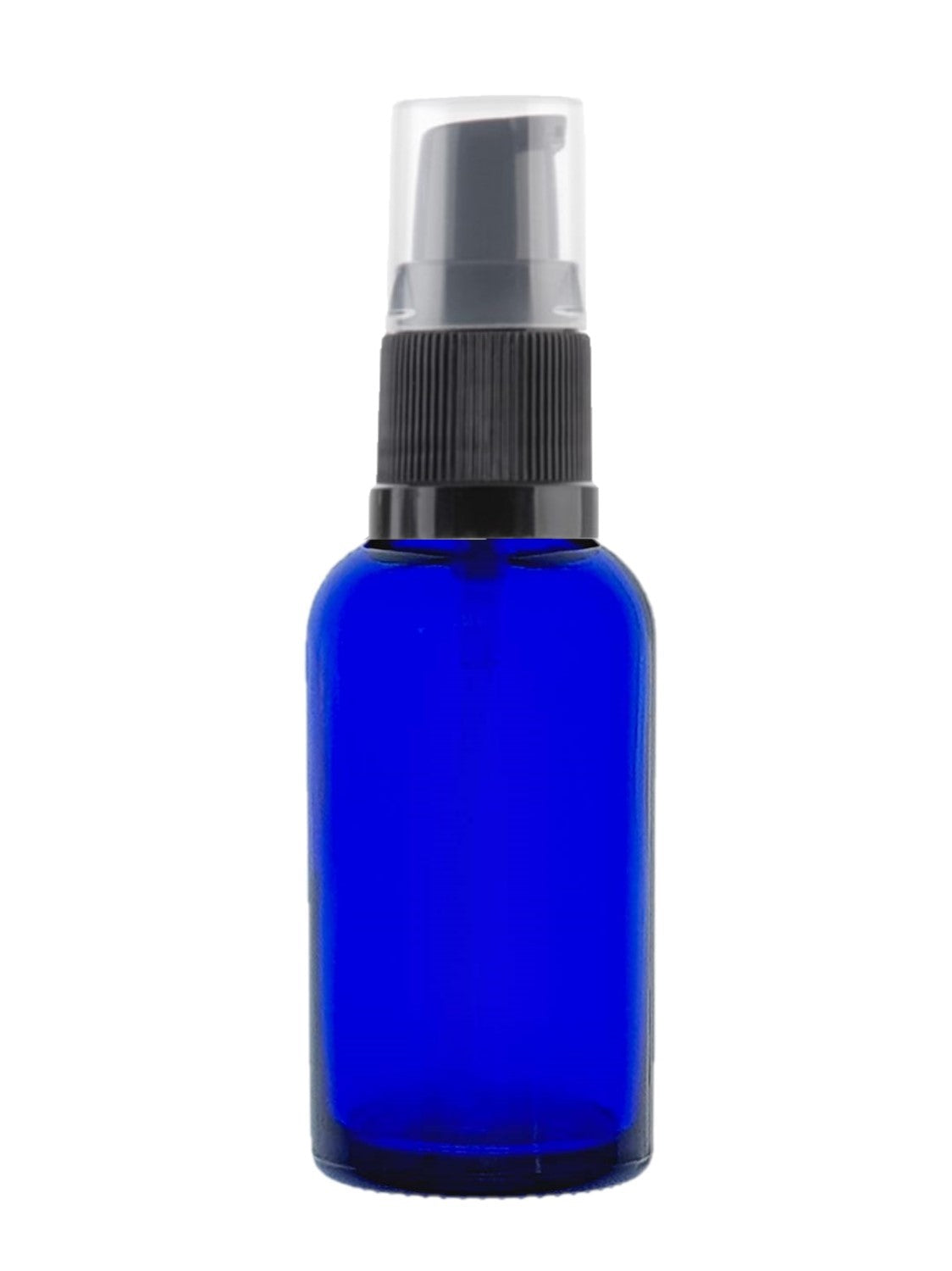 30ml Blue Glass Bottles with Black Treatment Pump and Clear Overcap
