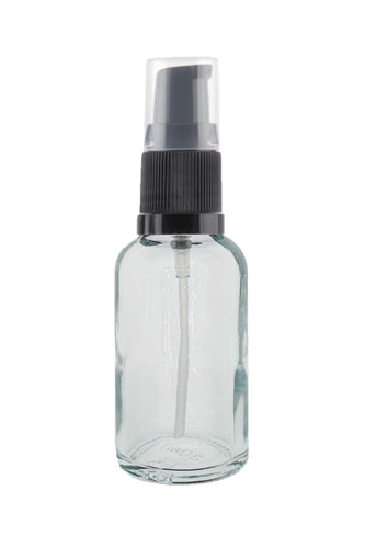 30ml Clear Glass Bottles with Black Treatment Pump and Clear Over cap