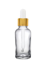 Load image into Gallery viewer, 30ml Clear Glass Bottles with Gold/White Glass Pipettes