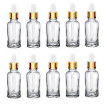 Load image into Gallery viewer, 30ml Clear Glass Bottles with Gold/White Glass Pipettes