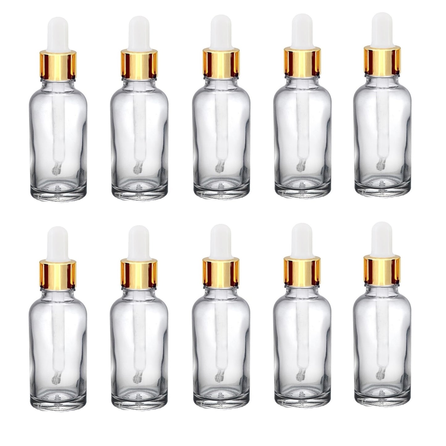 30ml Clear Glass Bottles with Gold/White Glass Pipettes