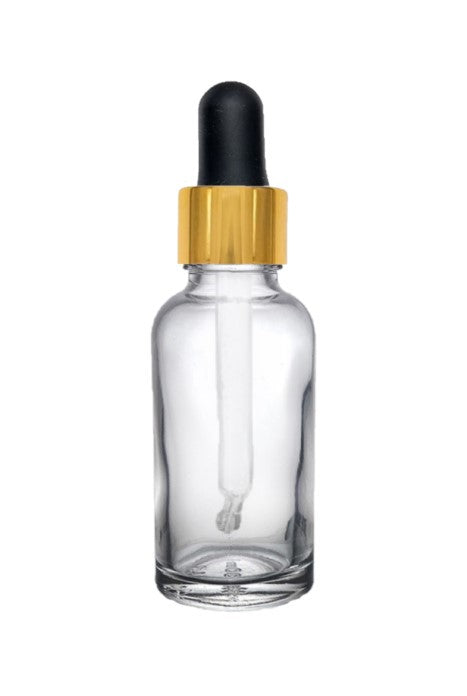 30ml Clear Glass Bottles with Gold/Black Glass Pipettes