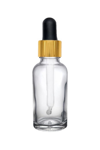 30ml Clear Glass Bottles with Gold/Black Glass Pipettes
