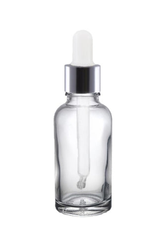 30ml Clear Glass Bottles with Silver/White Glass Pipettes