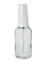 Load image into Gallery viewer, 30ml Clear Glass Bottles with White Treatment Pump and Clear Overcap