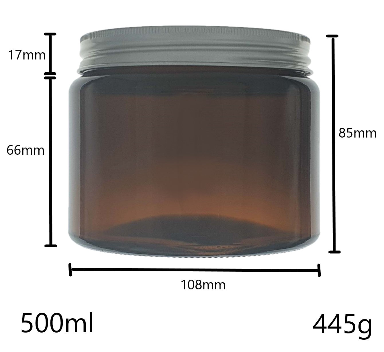500ml Amber Brown Glass Jar with Brushed Aluminum Lid