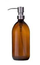 Load image into Gallery viewer, 500ml Amber Glass Soap Dispenser Bottles with Brushed Steel Metal Pump