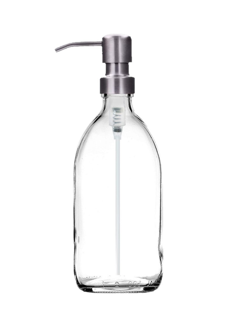 500ml Clear Glass Soap Dispenser Bottles with Brushed Steel Metal Pump