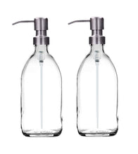 Load image into Gallery viewer, 500ml Clear Glass Soap Dispenser Bottles with Brushed Steel Metal Pump