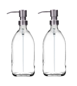 500ml Clear Glass Soap Dispenser Bottles with Brushed Steel Metal Pump