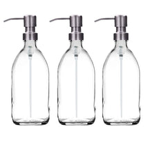 Load image into Gallery viewer, 500ml Clear Glass Soap Dispenser Bottles with Brushed Steel Metal Pump