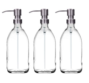 500ml Clear Glass Soap Dispenser Bottles with Brushed Steel Metal Pump