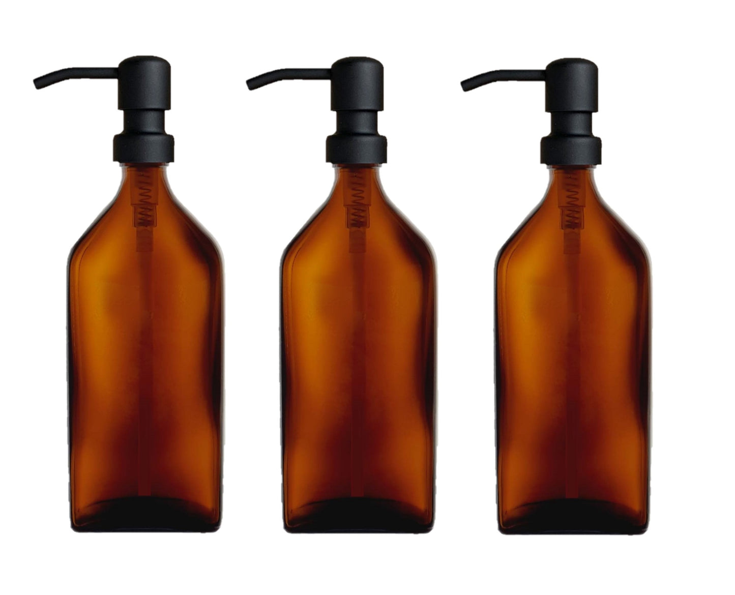500ml Rectangular Amber Glass Soap Dispenser Bottles with Matt Black Style Metal Pump