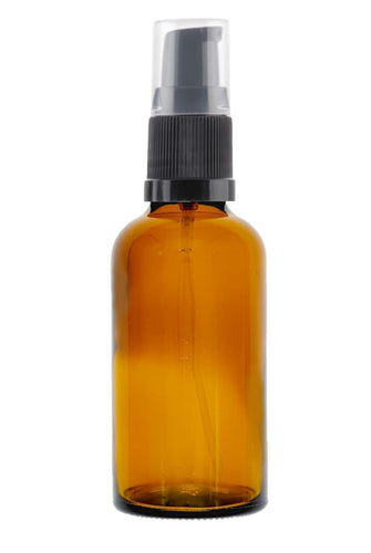 50ml Amber Glass Bottles with Black Treatment Pump and Clear Over Cap