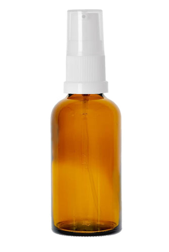 50ml Amber Glass Bottles with White Treatment Pump and Clear Over Cap