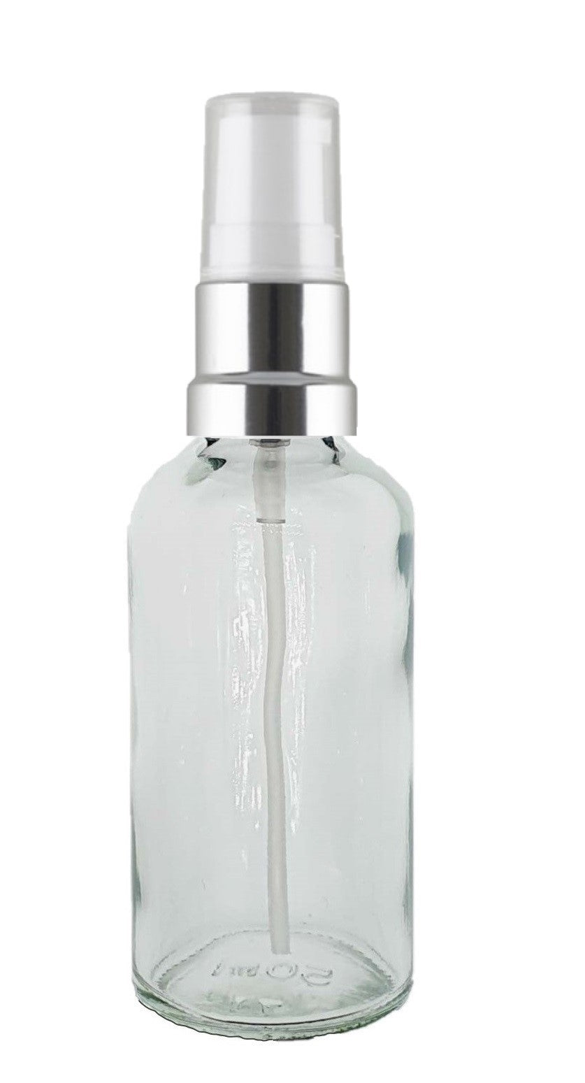 50ml clear glass bottle silver white lotion pump