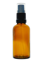 Load image into Gallery viewer, 50ml Amber Glass Bottles with Black Atomiser Spray and Clear Overcap