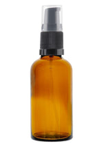 Load image into Gallery viewer, 50ml Amber Glass Bottles with Black Treatment Pump and Clear Overcap