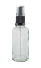 Load image into Gallery viewer, 50ml Clear Glass Bottles with Black Treatment Pump and Clear Overcap