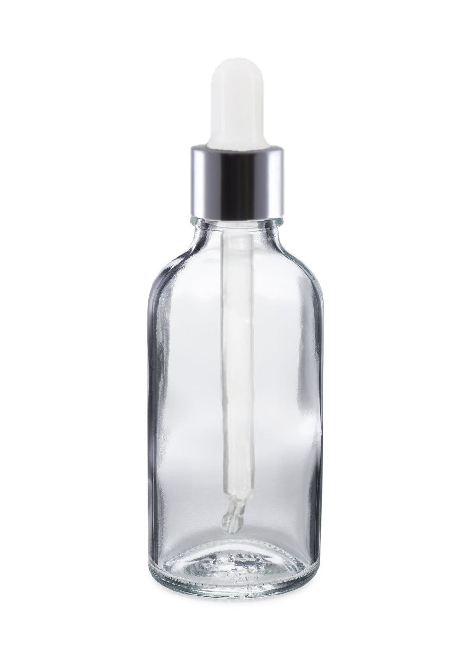 50ml Clear Glass Bottles with Silver/White Glass Pipettes