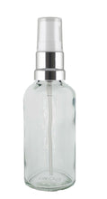 Load image into Gallery viewer, 50ml Clear Glass Bottles with Silver/White Treatment Pump and Clear Overcap