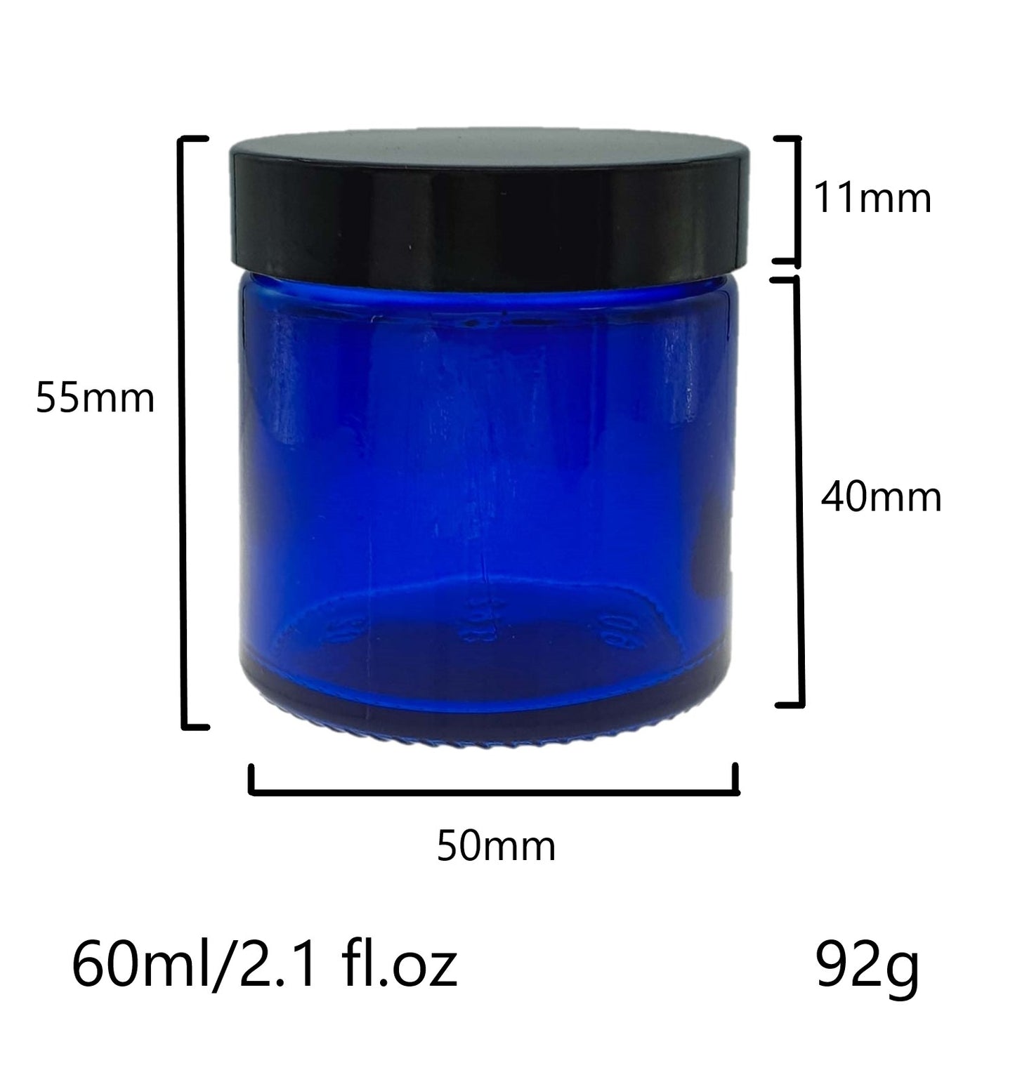 60ml Blue Glass Jar with Black Urea Lid