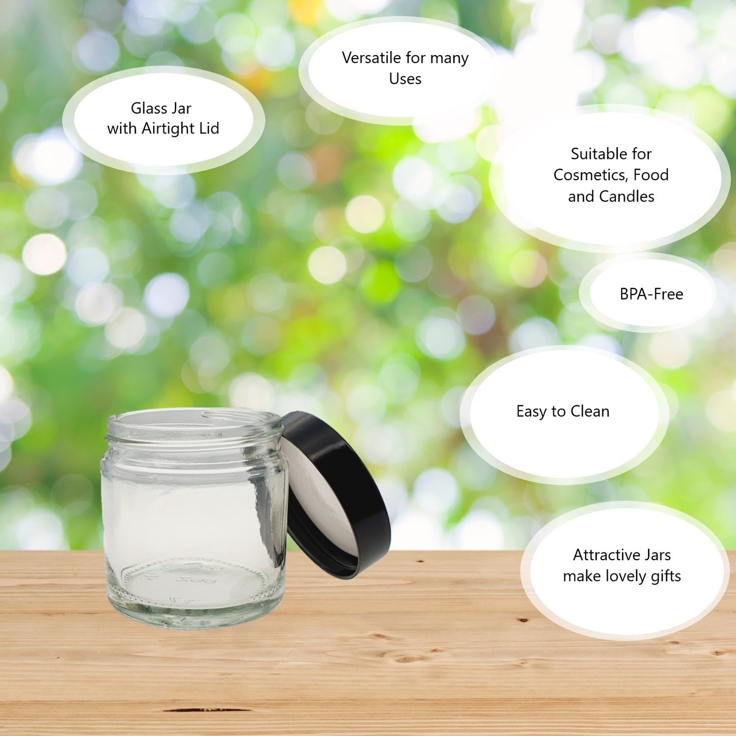 60ml Clear Glass Jar with Black Urea Lid