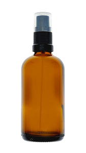 100ml Amber Glass Bottles with Black Atomiser Spray and Clear Overcap