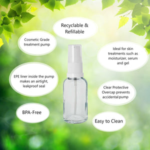 30ml Clear Glass Bottles with White Treatment Pump and Clear Overcap