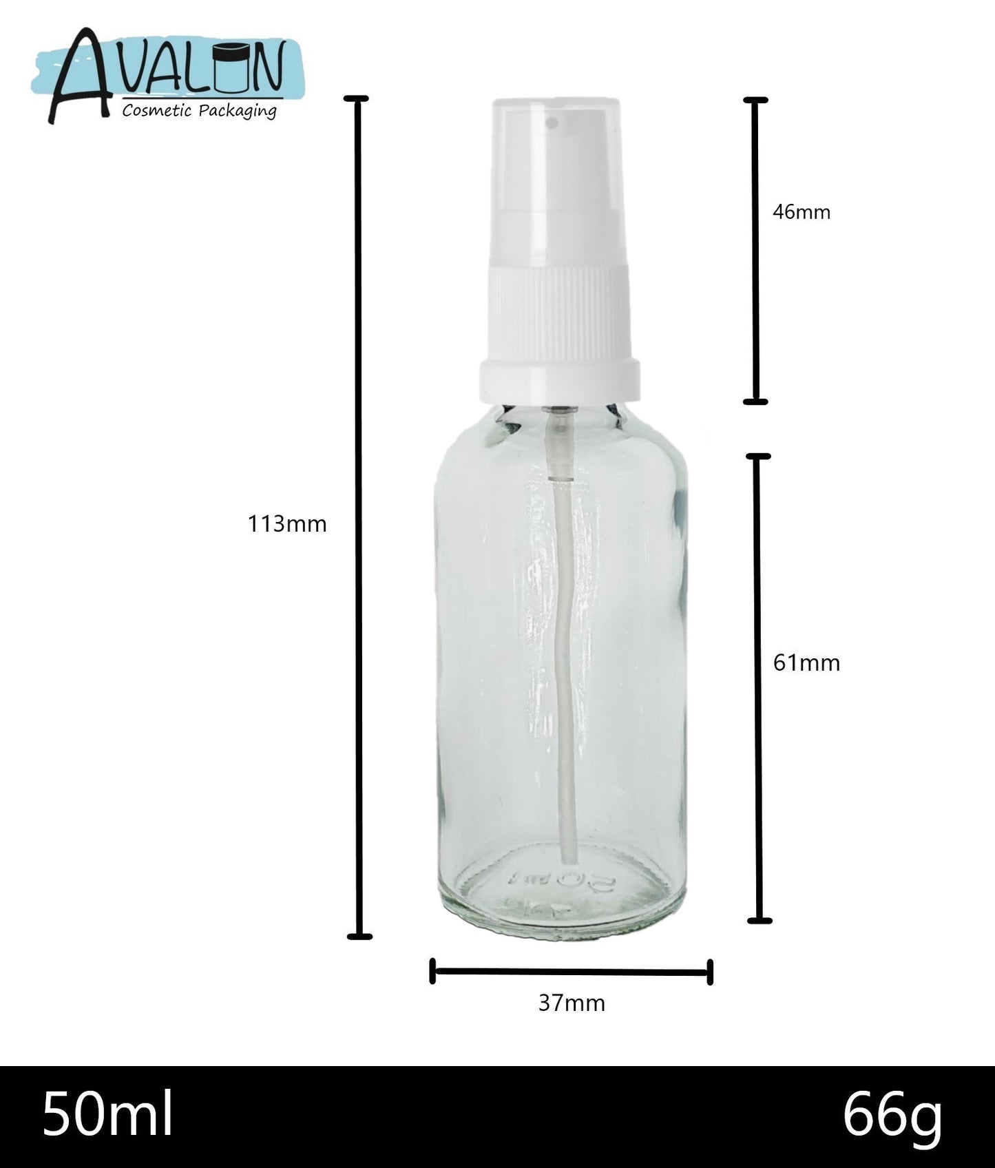 50ml Clear Glass Bottles with White Treatment Pump and Clear Overcap