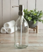 Load image into Gallery viewer, 500ml Clear Glass Soap Dispenser Bottles with Brushed Steel Metal Pump