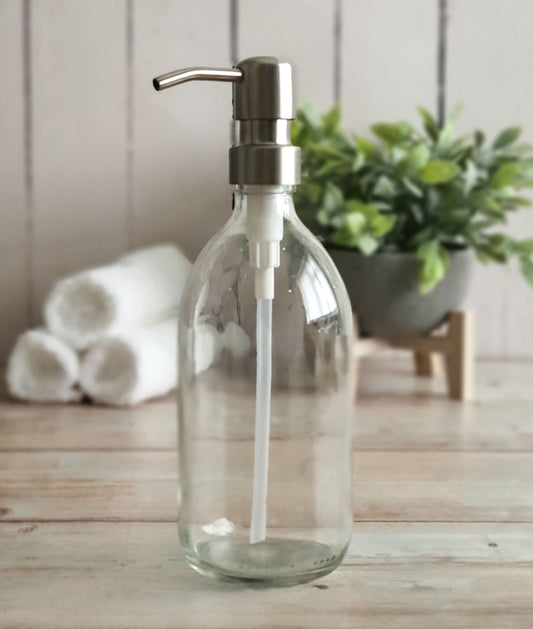 500ml Clear Glass Soap Dispenser Bottles with Brushed Steel Metal Pump