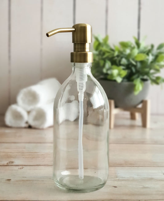 500ml Clear Glass Soap Dispenser Bottles with Brass Style Metal Pump