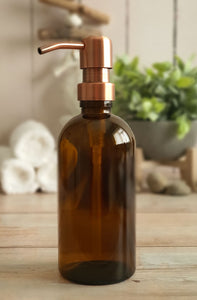 300ml Amber Glass Soap Dispenser Bottles with Copper Style Metal Pump