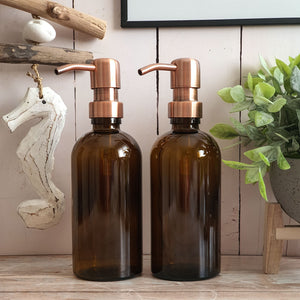 300ml Amber Glass Soap Dispenser Bottles with Copper Style Metal Pump