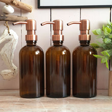 Load image into Gallery viewer, 300ml Amber Glass Soap Dispenser Bottles with Copper Style Metal Pump