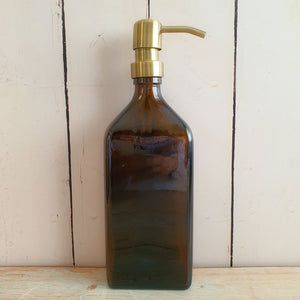 500ml Rectangular Amber Glass Soap Dispenser Bottles with Brass Style Metal Pump