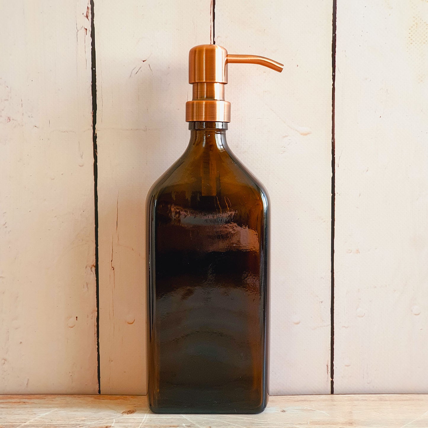 500ml Rectangular Amber Glass Soap Dispenser Bottles with Copper Style Metal Pump
