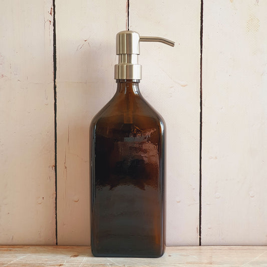 500ml Rectangular Amber Glass Soap Dispenser Bottles with Brushed Stainless Steel Metal Pump