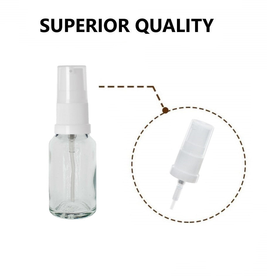 15ml Clear Glass Bottles with White Treatment Pump and Clear Overcap