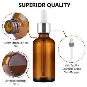 30ml Amber Glass Bottles with Silver/White Glass Pipettes