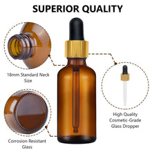 Load image into Gallery viewer, 30ml Amber Glass Bottles with Gold/Black Glass Pipettes