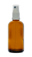 Load image into Gallery viewer, 100ml Amber Glass Bottles with White Atomiser Spray and Clear Overcap