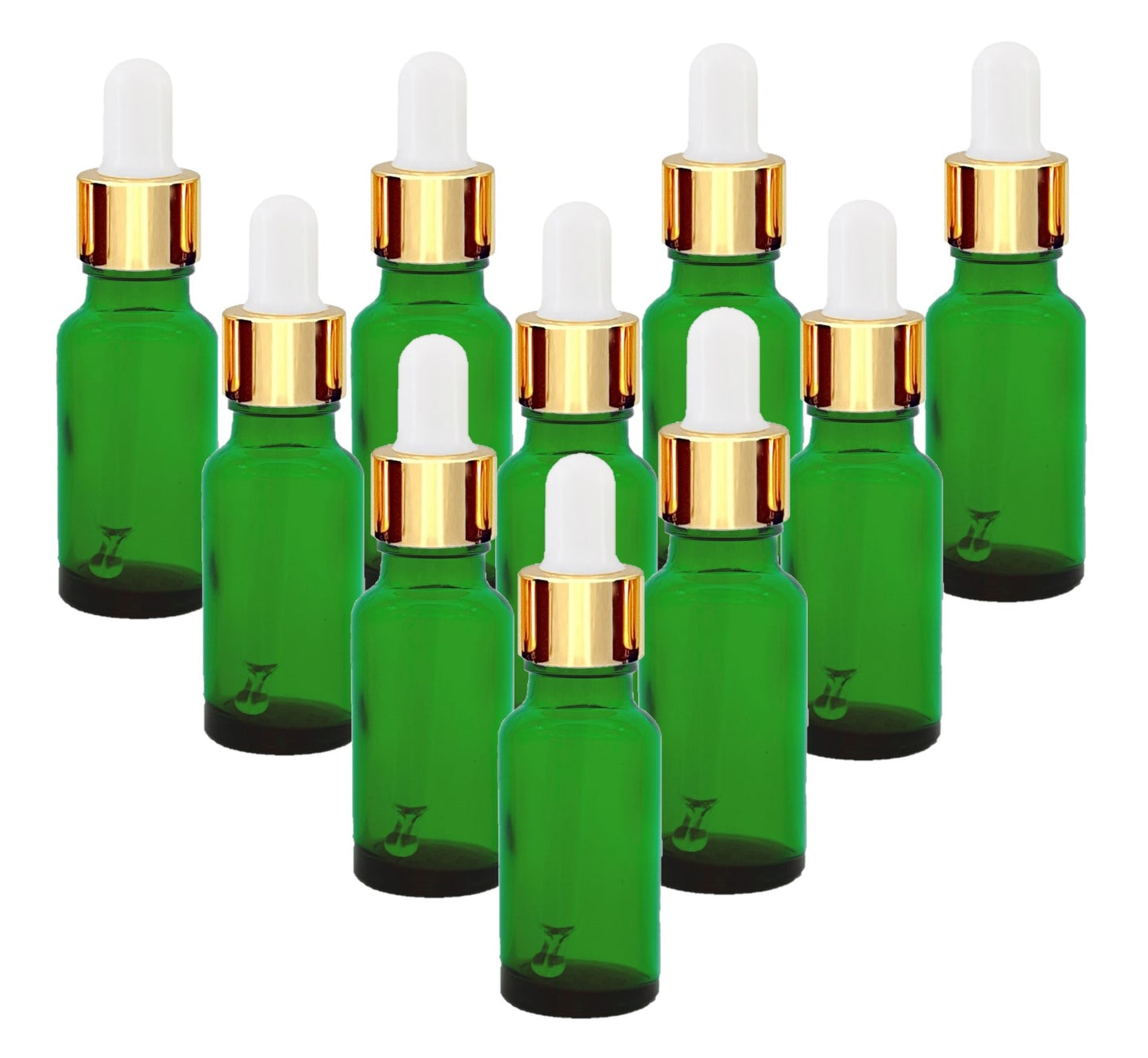 20ml Green Glass Bottles with Gold/White Glass Pipettes