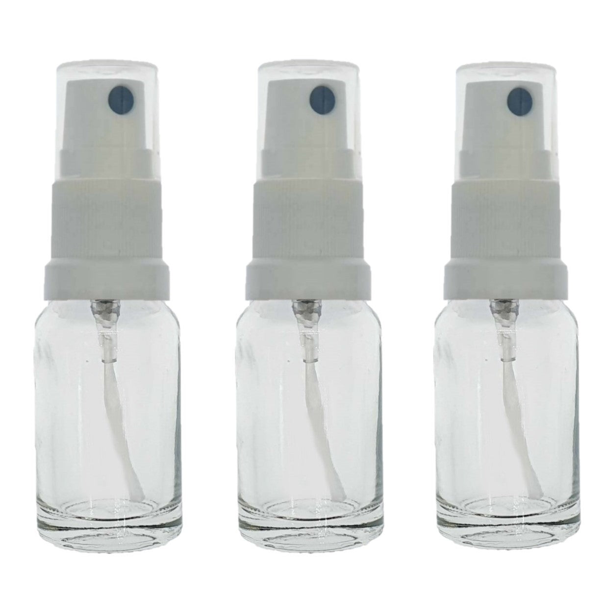 10ml Clear Glass Bottles with White Atomiser Spray and Clear Overcap